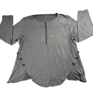 Zipper Top Womens Medium Vintage Y2K Gray Long Sleeve Button Side Shirt Stretchy